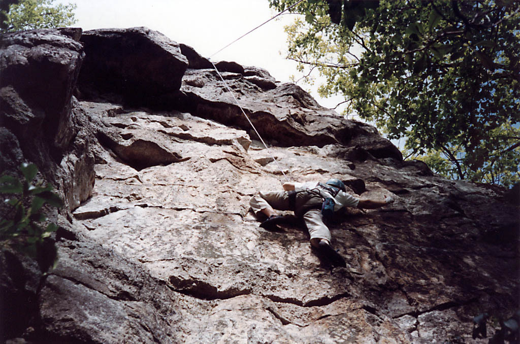 Climbing with Tom and Deb.  This climb is Reach Around at Peter's Kill.  Though I didn't learn the name until a decade later. (Category:  Rock Climbing)