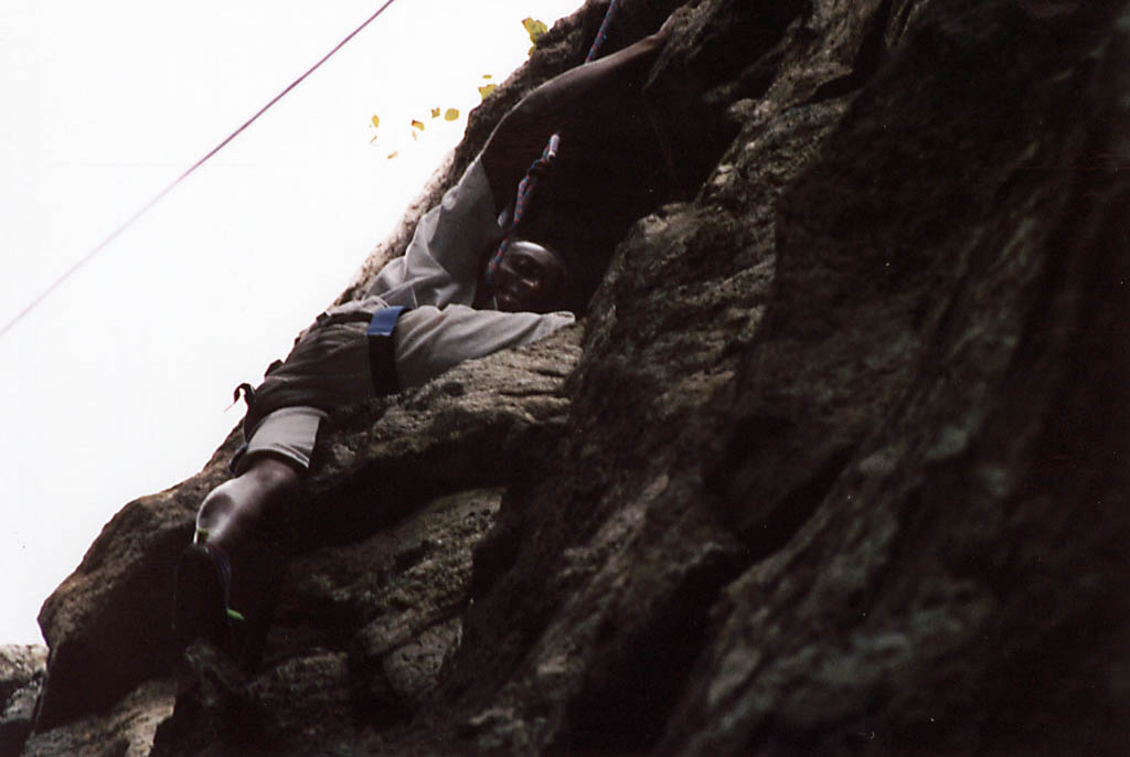 Hussein climbing. (Category:  Rock Climbing)