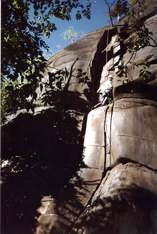 Climbing twin cracks at Little Falls. (Category:  Rock Climbing)