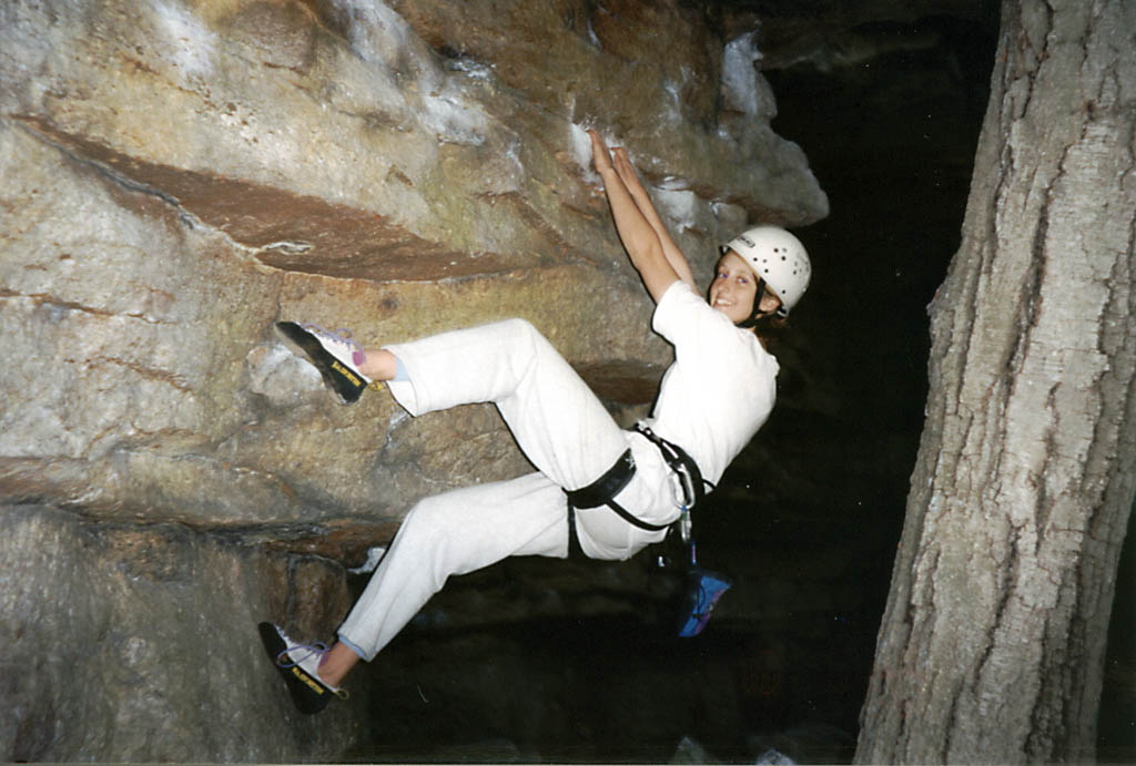 Sarah bouldering. (Category:  Rock Climbing)