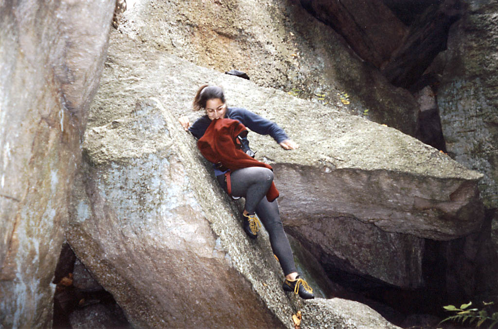 Christine climbing down from her rock. (Category:  Rock Climbing)