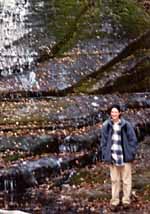 Lauren beneath the lower falls at Lick Brook. (Category:  Hiking)