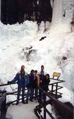 Dave, Danny, Stacy, Michele, Andy and June in Johnston Canyon. (Category:  Skiing)