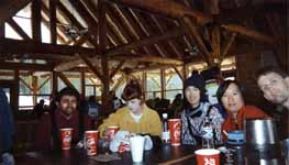 Danny, Stacy, June, Michele and Andy in the ski lodge. (Category:  Skiing)