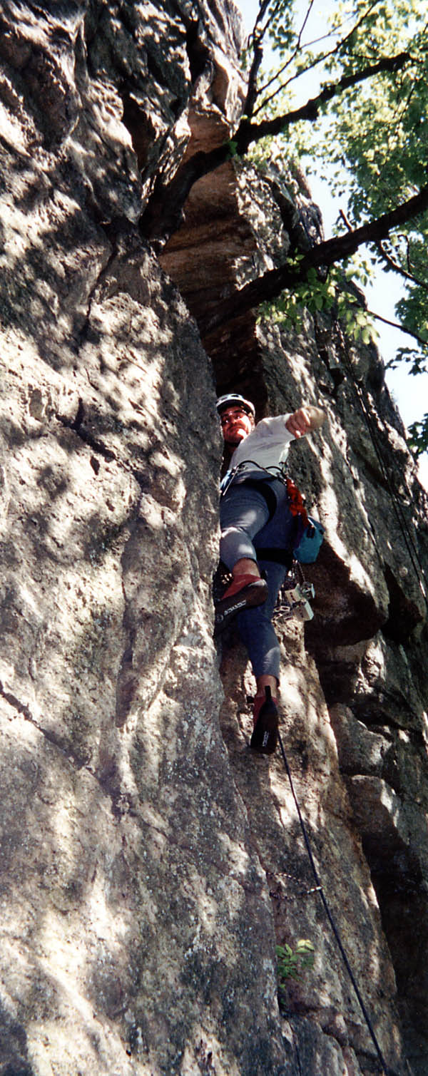 Starting up my first lead climb. (Category:  Rock Climbing)