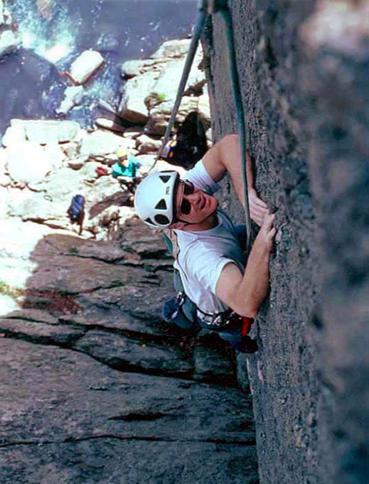 Climbing on toprope. (Category:  Rock Climbing)