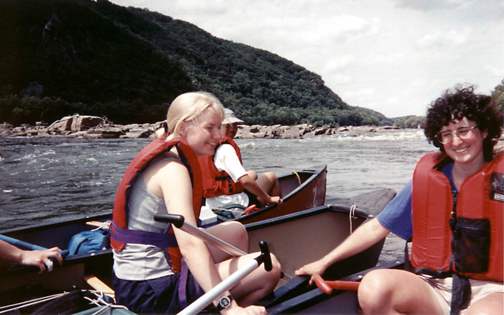 Joanna and Marci squinting in the bright sun. (Category:  Paddling)