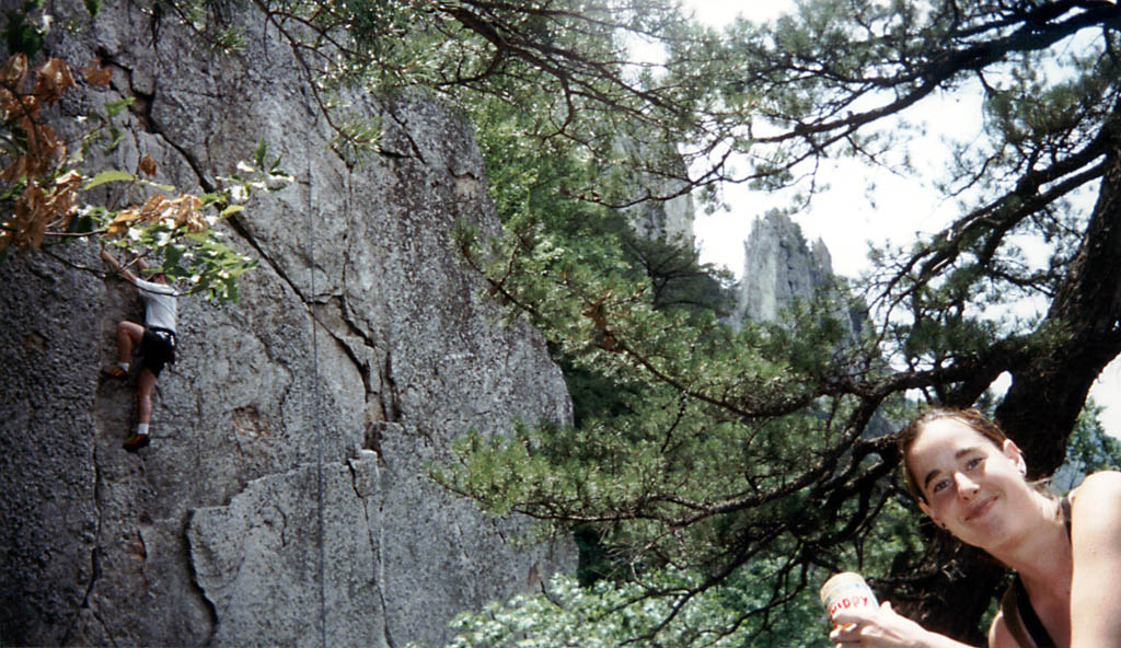 Kim and her Skippy Peanut Butter. (Category:  Rock Climbing)