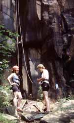 Sarah preparing to belay Lisa. (Category:  Rock Climbing)