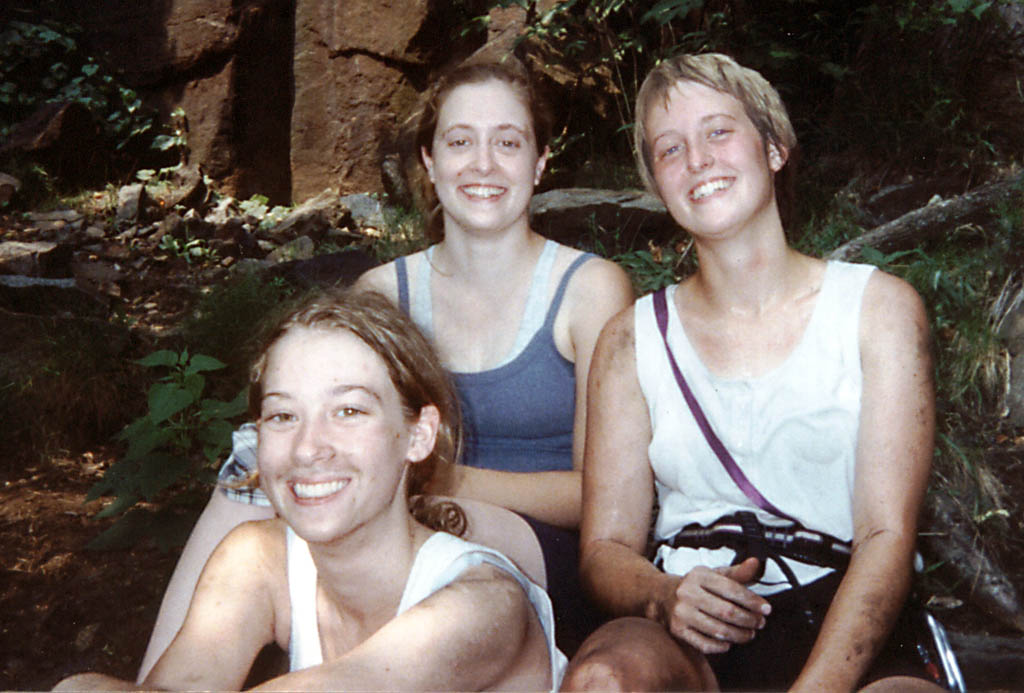 Jen, Lisa and Sarah after a dirty day of climbing. (Category:  Rock Climbing)