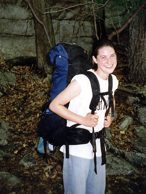 Lauren carrying a very heavy pack. (Category:  Rock Climbing)