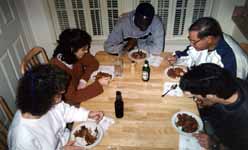 Mom, Rachel, Hussein, Dad and Brett eating dinner. (Category:  Family)