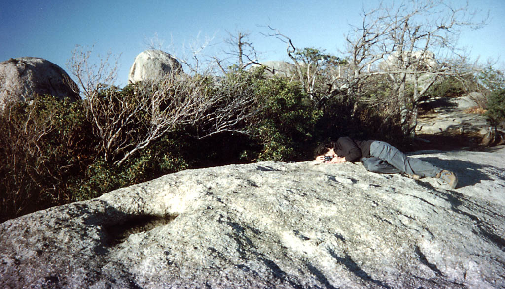 Marci setting the self timer to get the next picture... (Category:  Backpacking)