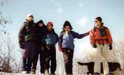 Mike, Pat, Marci, Jo, Matt and Lance hiking the AT in Baxter. (Category:  Skiing)