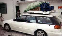A very overloaded car. (Category:  Skiing)