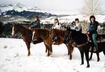 Me, Sharon, Stacy and Marci horseback riding. (Category:  Skiing)