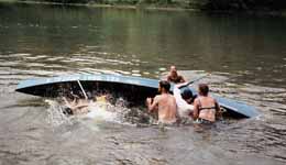 Will and Liz dump their own canoe!  Somewhat foolish way of fighting pirates. (Category:  Paddling)