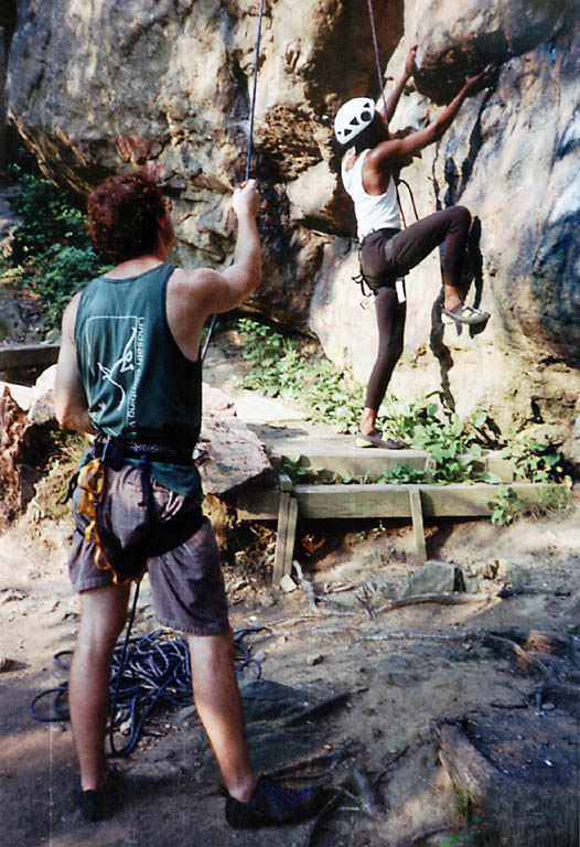 Belaying Hussein. (Category:  Rock Climbing)