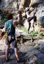 Belaying Hussein. (Category:  Rock Climbing)