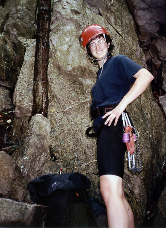 Climbing with Marci during a very rainy day at Sugarloaf. (Category:  Rock Climbing)