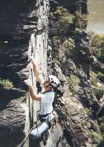 Leading the sign route at Maryland Heights. (Category:  Rock Climbing)