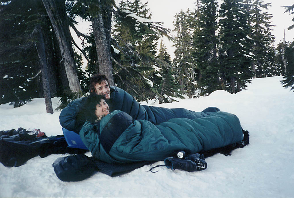 Me and Marci waking after a relatively warm night (+10F) out on the snow. (Category:  Skiing)