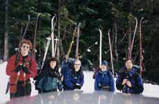 Departing the parking lot in Garibaldi.  Me, Marci, Joanna and Ann.  Carl joining us for the first afternoon. (Category:  Skiing)