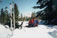 Me and Joanna snow wrestling with Garibaldi peak in the background. (Category:  Skiing)