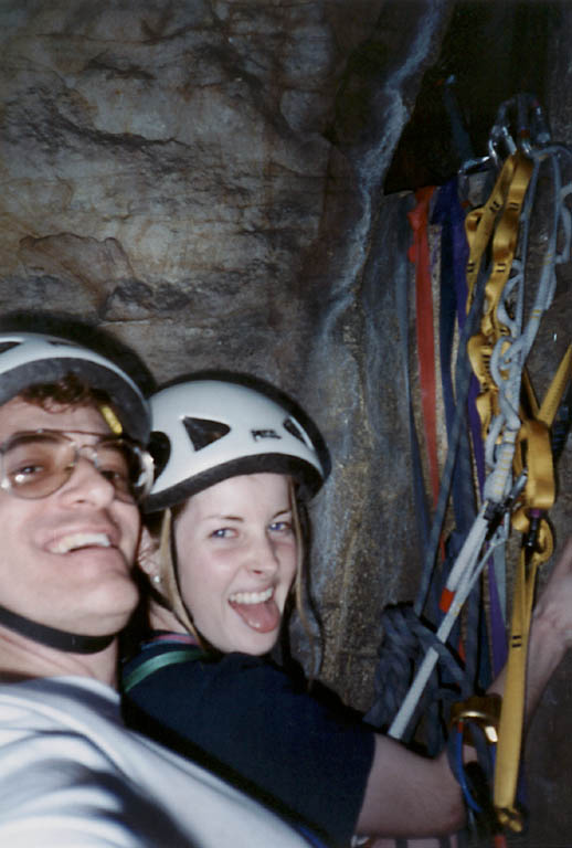 A free hanging belay on some trad climb in New River Gorge. (Category:  Rock Climbing)