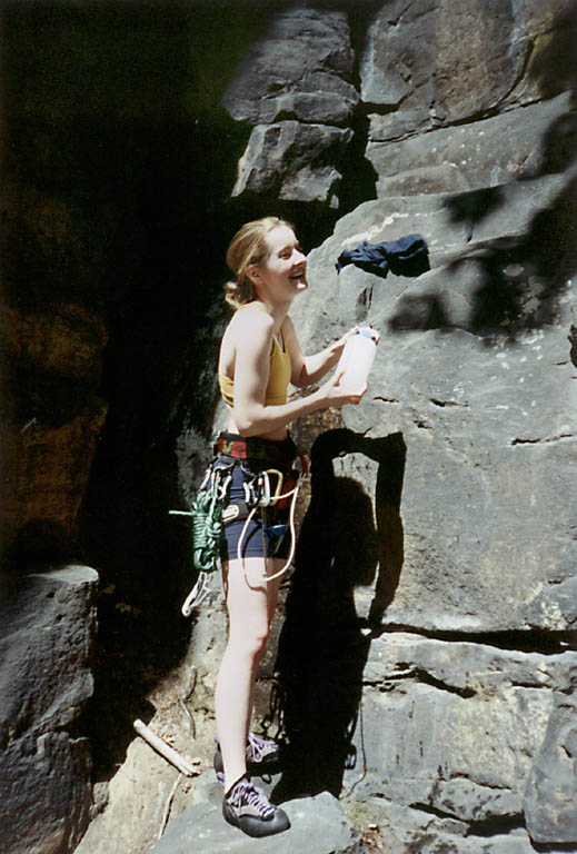 Elaina and her drinking problem. (Category:  Rock Climbing)