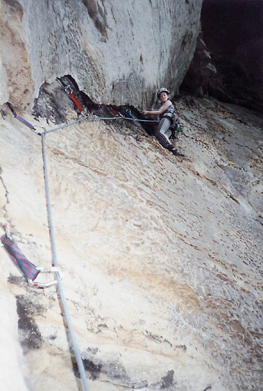 Elaina's first lead.  Dip wall, Red River Gorge. (Category:  Rock Climbing)