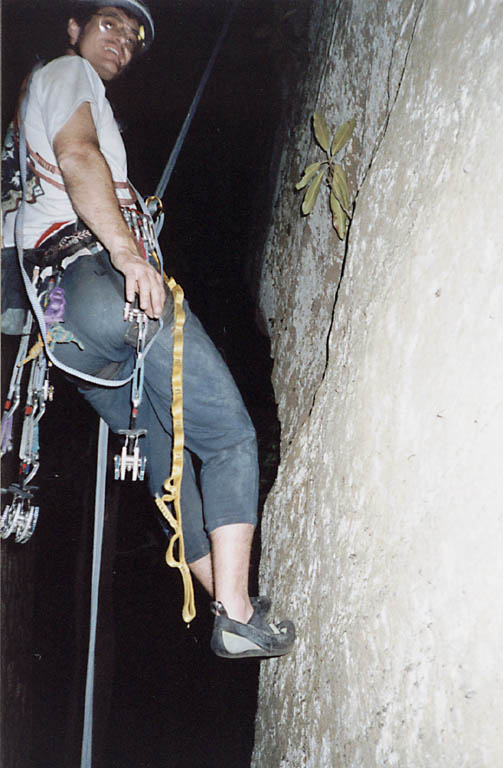 Rappelling in the dark after the final climb of the trip. (Category:  Rock Climbing)