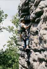 Attempting to lead Black Crack (5.9). (Category:  Rock Climbing)