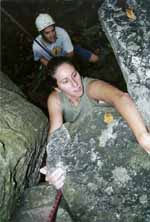 Amy starting Seven Wishes. (Category:  Rock Climbing)
