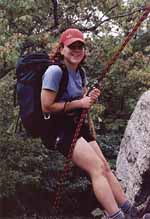 Lindsay on rappel. (Category:  Rock Climbing)