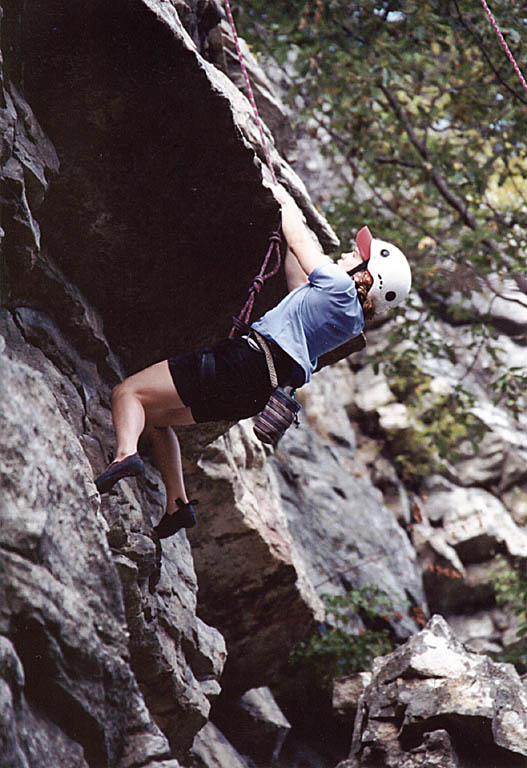 Lindsay working the direct variation of Shit Or Go Blind. (Category:  Rock Climbing)