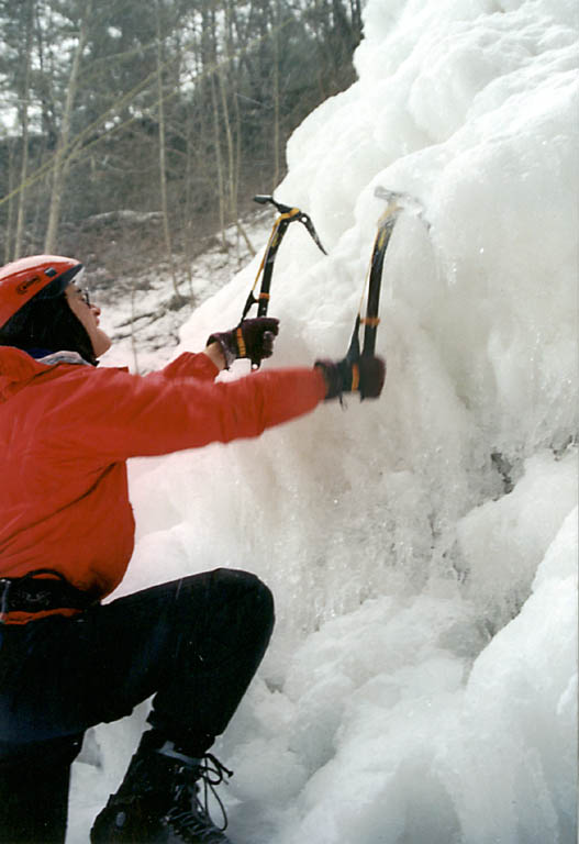 Playing with ice tools for the camera. (Category:  Ice Climbing)