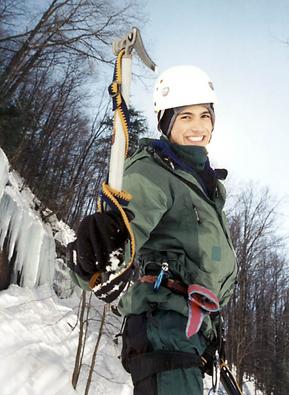 Joe getting mean with an ice tool. (Category:  Ice Climbing)