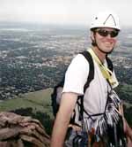 Tom at the start of the summit ridge on the First Flatiron. (Category:  Rock Climbing)