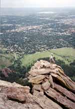 Tom at the summit ridge with Boulder in the background. (Category:  Rock Climbing)