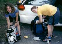 Lindsay and Alana getting gear ready. (Category:  Rock Climbing)