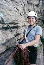 Lindsay at a belay. (Category:  Rock Climbing)