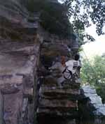 Pulling through the crux of Trash Can. (Category:  Rock Climbing)