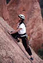 Lauren demonstrating flawless slab climbing form on Silver Spoon. (Category:  Rock Climbing)