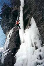 Ascending the icicle. (Category:  Ice Climbing)