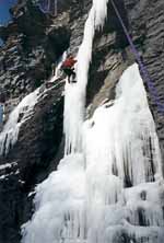 Nearing the top (whew!) of the icicle. (Category:  Ice Climbing)