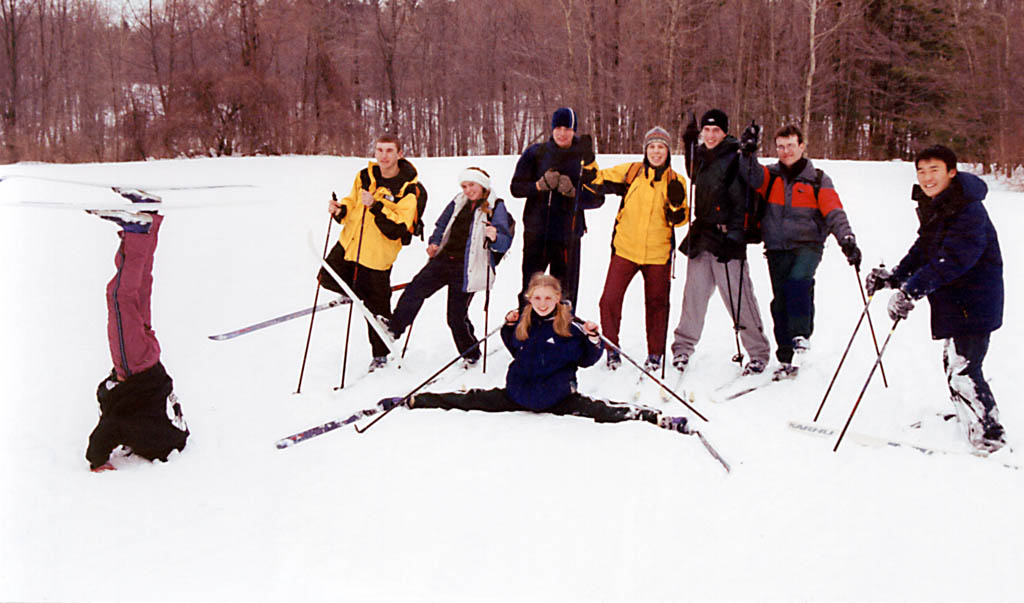 My Spring '04 COE cross-country ski students.  Yea for headstands and splits on skis! (Category:  Skiing)