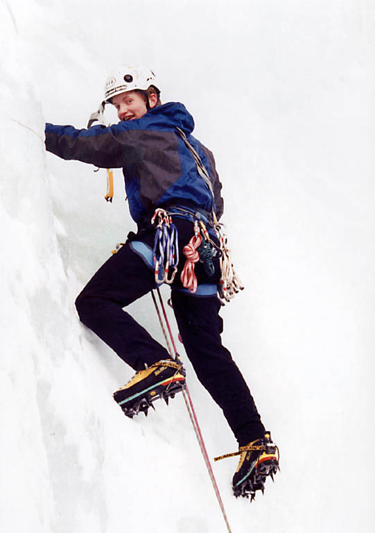 Alex leading Salmon Steak. (Category:  Ice Climbing)