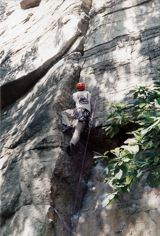 Pulling the crux of Retribution. (Category:  Rock Climbing)