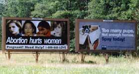 An interesting juxtaposition of billboards on route 17. (Category:  Rock Climbing)